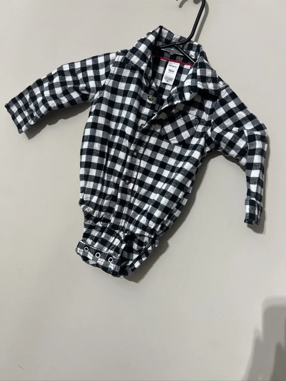 Carter's Navy White Plaid Collared Button Down Shirt Bodysuit Boy 6M